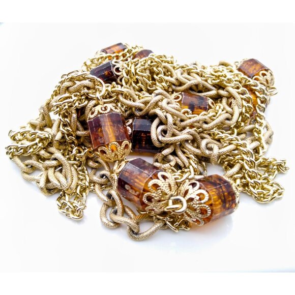 Sarah Coventry Wild Honey Necklace, Vintage Gold Tone Eloxal Chain Multi Strand - Picture 5 of 5